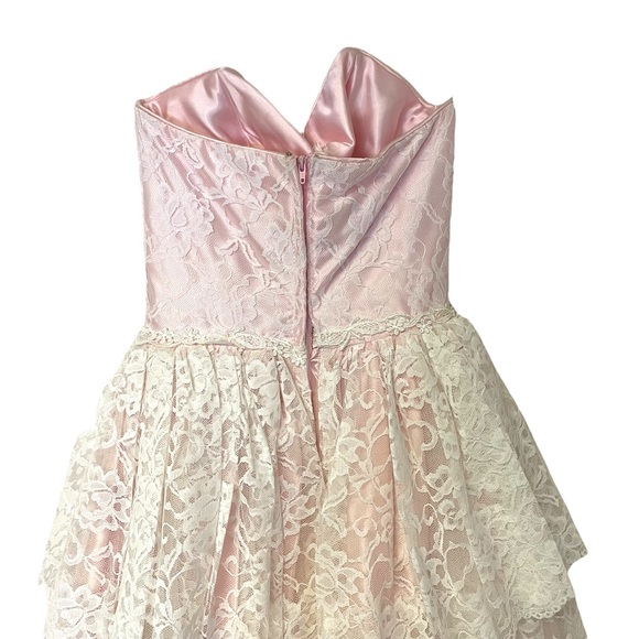 Vintage Flirtations Alfred Angelo Pink Cream Lace Strapless Dress Gloves - Picture 6 of 10